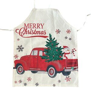 Merry Christmas Linen Blend Full Apron Truck NEW
